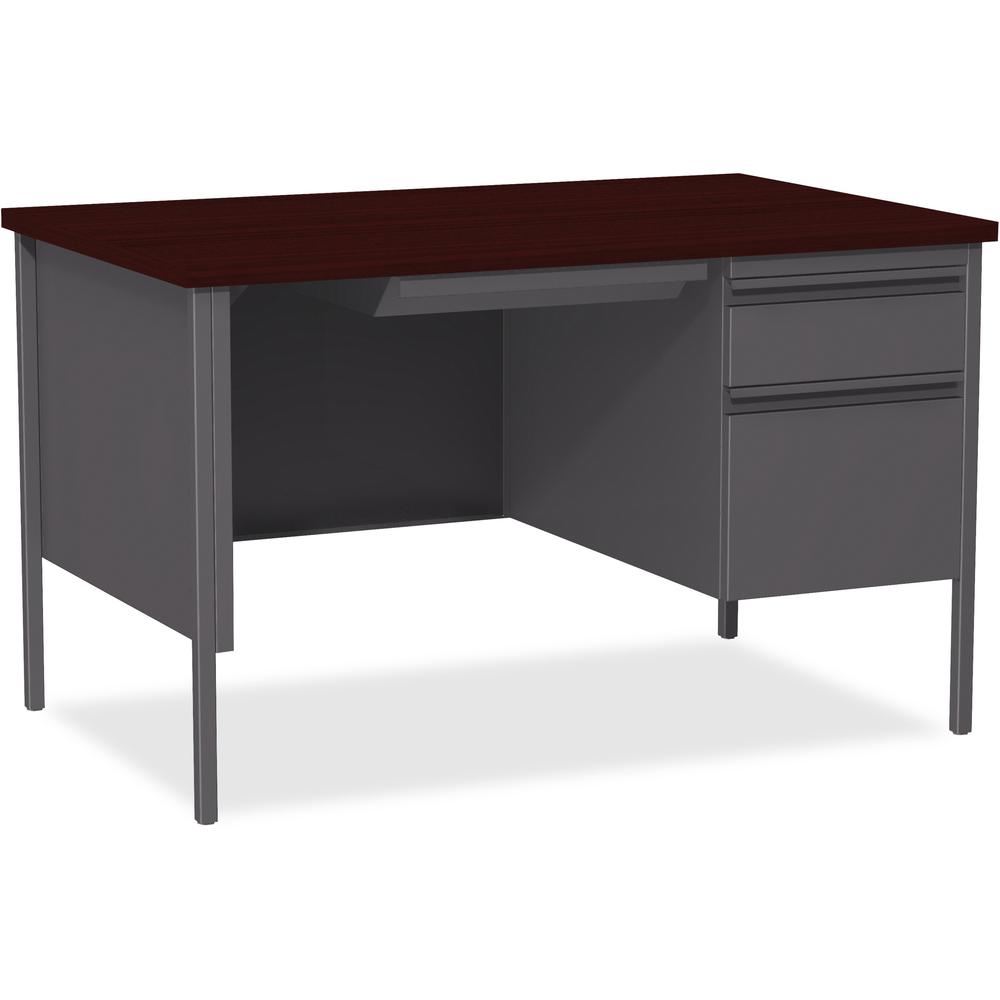 Lorell Fortress Series 48'' Right Single-Pedestal Desk - Laminated Rectangle, Mahogany Top - 30'' Table Top Length x 48'' Table Top Width x 1.13'' Table Top Thickness - 29.50'' Height - Assembly Required -