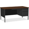 Lorell Fortress Series 66'' Right-Pedestal Desk - Laminated Rectangle, Walnut Top - 30'' Table Top Length x 66'' Table Top Width x 1.13'' Table Top Thickness - 29.50'' Height - Assembly Required - Black Wa