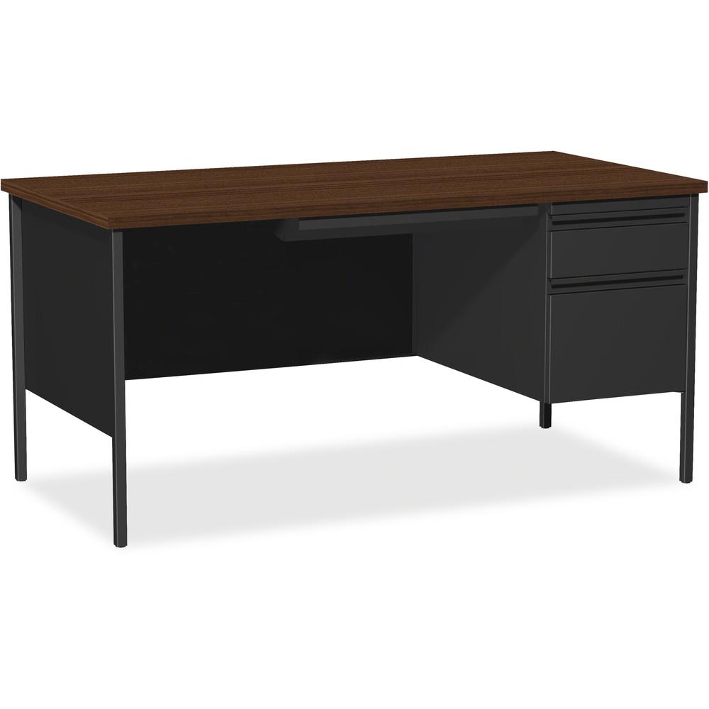 Lorell Fortress Series 66'' Right-Pedestal Desk - Laminated Rectangle, Walnut Top - 30'' Table Top Length x 66'' Table Top Width x 1.13'' Table Top Thickness - 29.50'' Height - Assembly Required - Black Wa