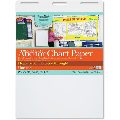 Pacon Heavy-duty Anchor Chart Paper - 25 Sheets - Plain - Unruled - 27'' x 34'' - White Paper - Heavy Duty, Resist Bleed-through, Recyclable, Built-in Carry Handle - 4 / Carton