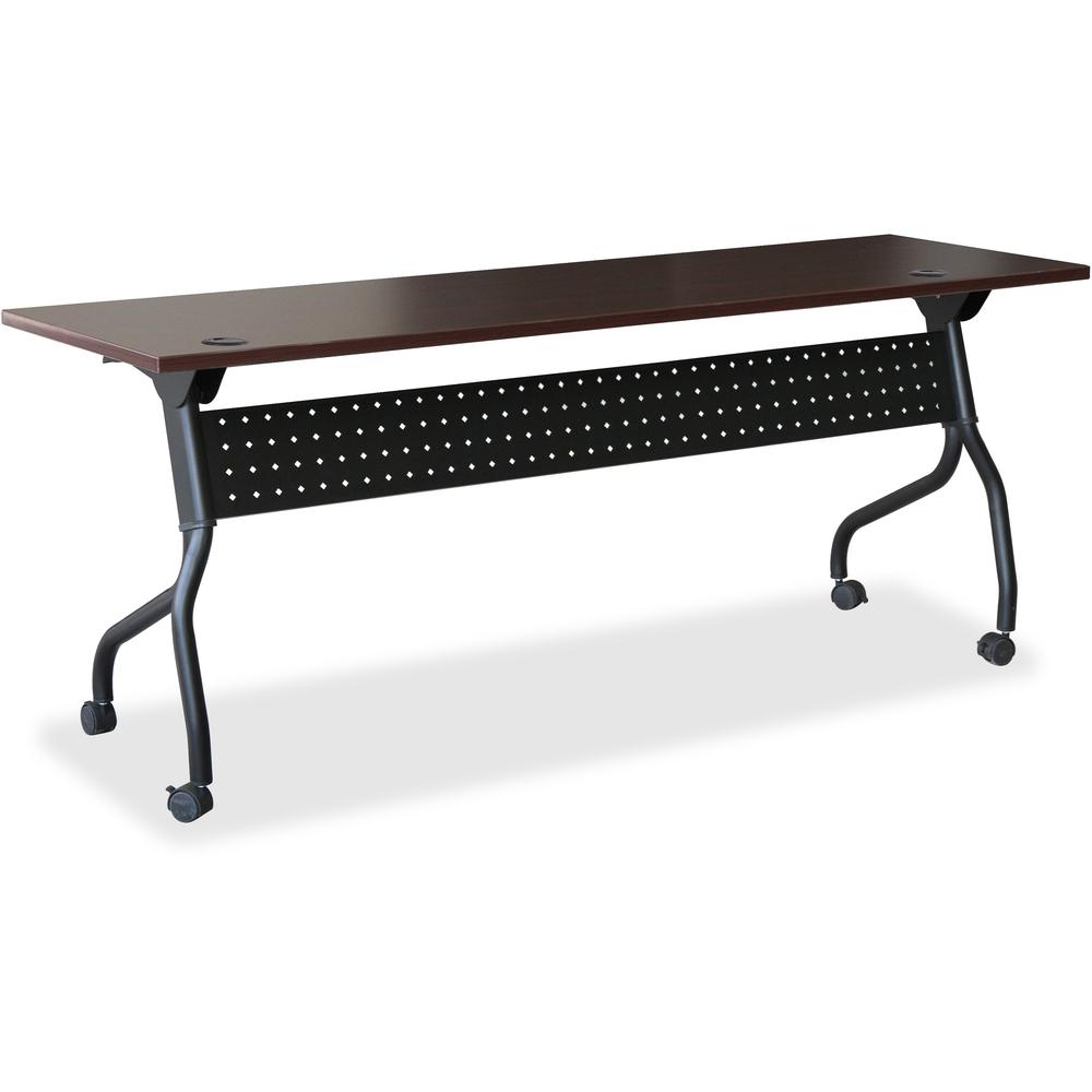 Lorell Flip Top Training Table - Rectangle Top - Four Leg Base - 4 Legs x 60'' Table Top Width x 23.60'' Table Top Depth - 29.50'' Height x 59'' Width x 23.63'' Depth - Assembly Required - Black, Mahogany