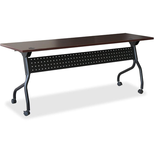 Lorell Flip Top Training Table - Rectangle Top - Four Leg Base - 4 Legs x 60'' Table Top Width x 23.60'' Table Top Depth - 29.50'' Height x 59'' Width x 23.63'' Depth - Assembly Required - Black, Mahogany