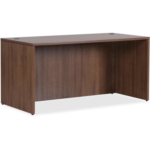 Lorell Essentials Series Rectangular Desk Shell - 1'' Top, 66.1'' x 29.5''29.5'' Desk - Finish: Walnut Laminate - Lockable, Grommet, Modesty Panel, Adjustable Feet - For Office