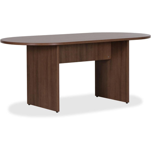 Lorell Essentials Oval Conference Table - 1.3'' Table Top, 0'' Edge, 70.9'' x 35.4''29.5'' Table - Finish: Walnut Laminate - Adjustable Foot Glide