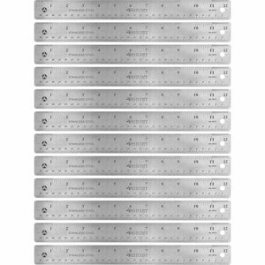 Westcott Stainless Steel Rulers - 12'' Length x 1'' Width - 1/16, 1/32 Graduations - Metric, Imperial Measuring System - Stainless Steel - Stainless Steel - 12 / Box