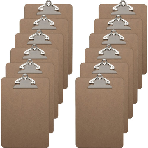 Business Source Mini Clipboard with Standard Metal Clip - Standard - 6'' x 9'' Sheet Size - Hardboard - Brown - 12 / Box