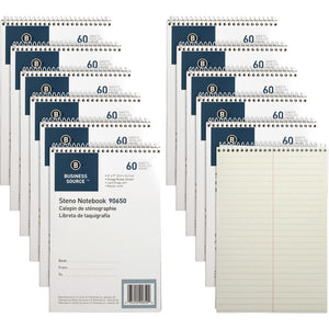 Business Source Steno Notebooks - 60 Sheets - Coilock - Gregg Ruled Front Ruling - 6'' x 9'' Sheet Size - Green Tint Paper - Stiff-back, Sturdy - 12 / Pack