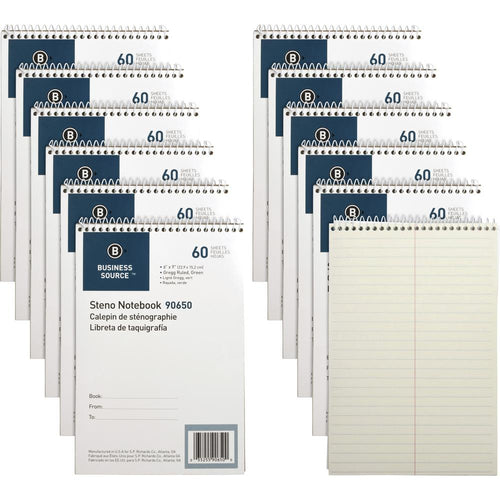 Business Source Steno Notebooks - 60 Sheets - Coilock - Gregg Ruled Front Ruling - 6'' x 9'' Sheet Size - Green Tint Paper - Stiff-back, Sturdy - 12 / Pack