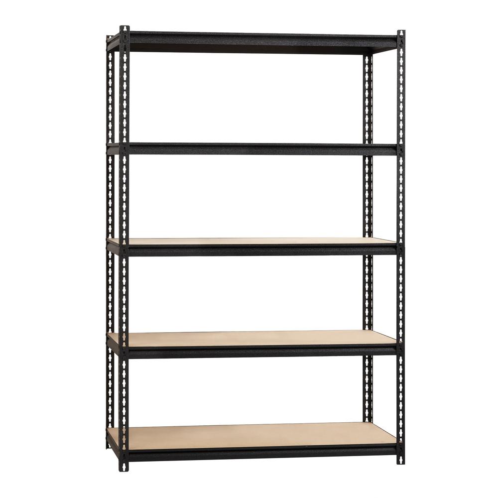Lorell Iron Horse 2300 lb Capacity Riveted Shelving - 5 Shelf(ves) - 72'' Height x 48'' Width x 24'' Depth - 30% Recycled - Black - Steel, Particleboard - 1 Each