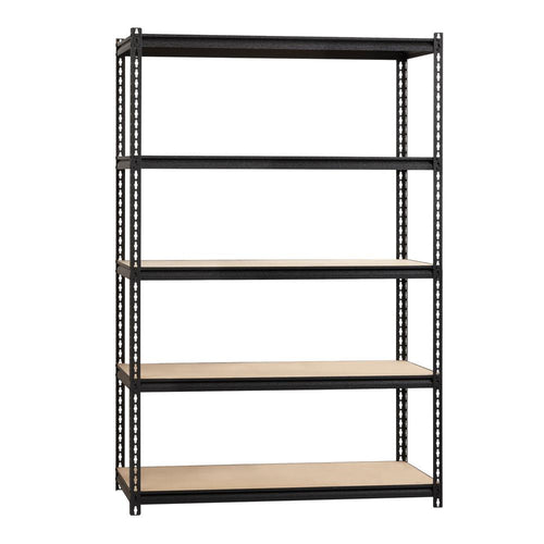 Lorell Iron Horse 2300 lb Capacity Riveted Shelving - 5 Shelf(ves) - 72'' Height x 48'' Width x 24'' Depth - 30% Recycled - Black - Steel, Particleboard - 1 Each