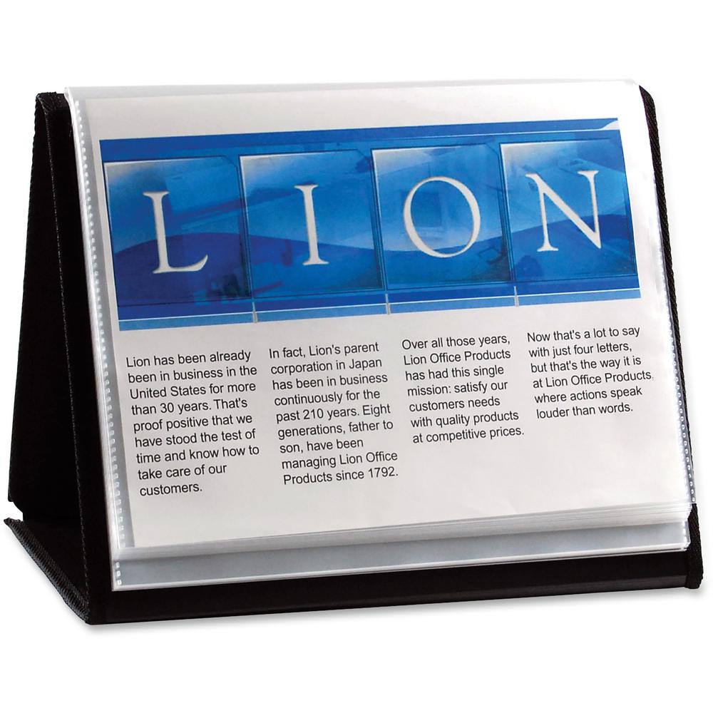 Lion Flip-N-Tell Display Easel Books - Letter - 8 1/2'' x 11'' Sheet Size - 40 Sheet Capacity - 20 Pocket(s) - Polypropylene - Black - 1.50 lb - Recycled - Non-stick, Acid-free, Lightweight, Reinforced