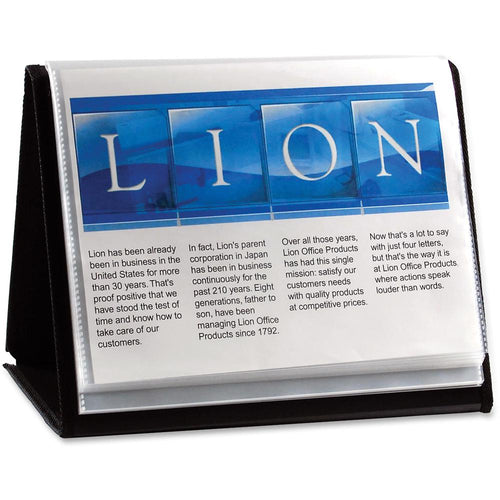 Lion Flip-N-Tell Display Easel Books - Letter - 8 1/2'' x 11'' Sheet Size - 40 Sheet Capacity - 20 Pocket(s) - Polypropylene - Black - 1.50 lb - Recycled - Non-stick, Acid-free, Lightweight, Reinforced