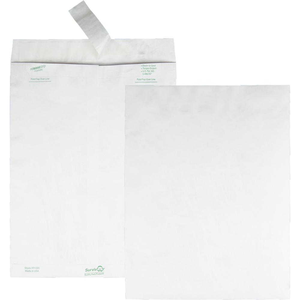 Survivor 10 x 13 DuPont Tyvek Catalog Mailer with Self-Sealing Closure - Catalog - #13 1/2 - 10'' Width x 13'' Length - 14 lb - Peel & Seal - Tyvek - 100 / Box - White - SURVIVOR