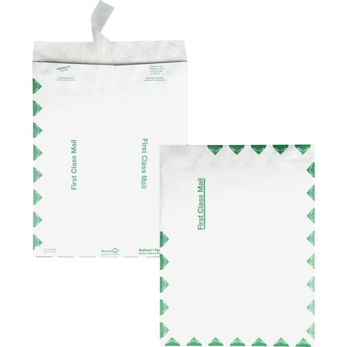 Survivor 10 x 13 DuPont Tyvek First Class Border Catalog Mailer with Self-Sealing Closure - First Class Mail - #13 1/2 - 10'' Width x 13'' Length - 14 lb - Peel & Seal - Tyvek - 100 / Box - White - SURVIVOR