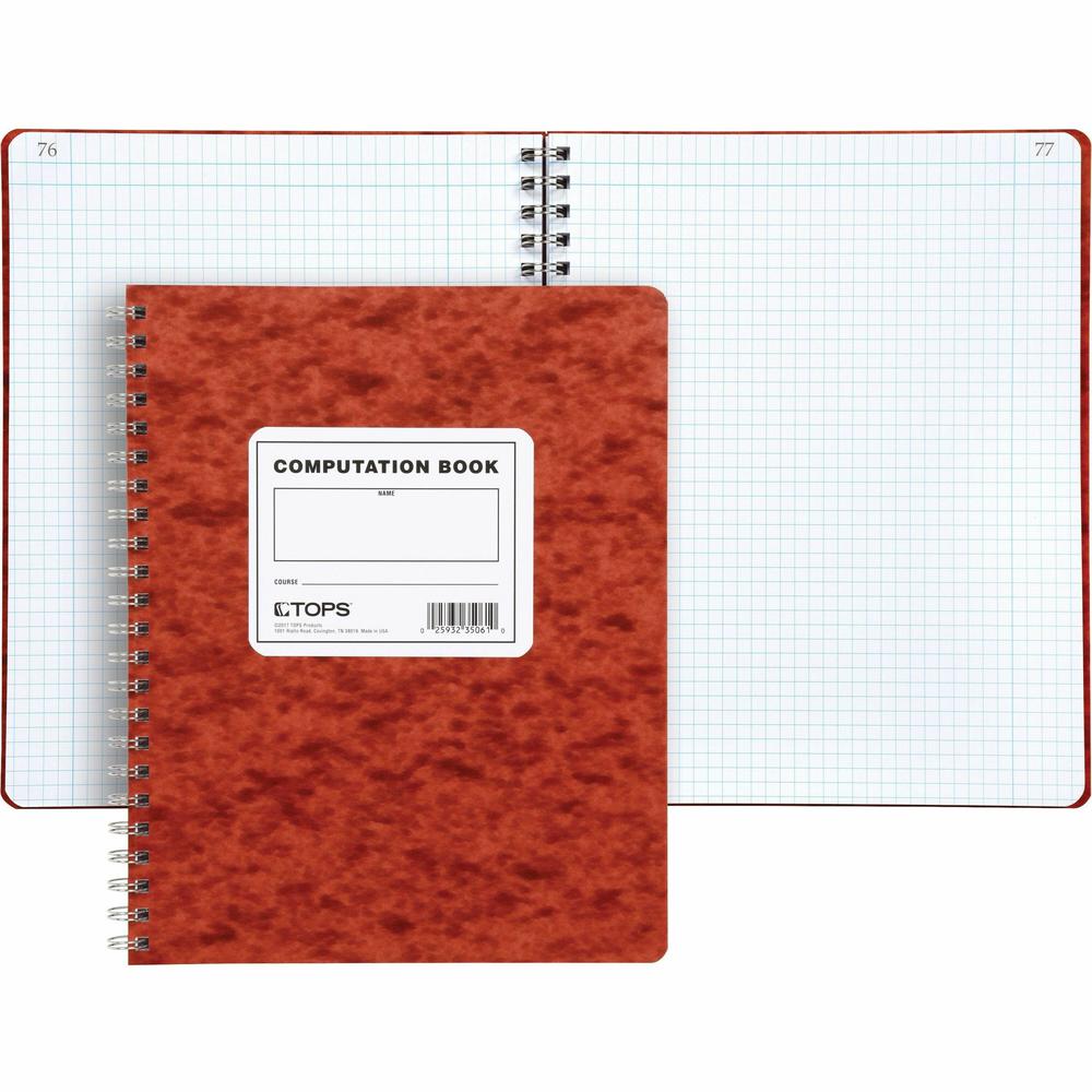 TOPS Engineer's Research & Computation Book - 76 Sheets - Wire Bound - 9 1/2'' x 11 3/4'' - Ivory Paper - Red Cover - Numbered, Heavyweight - 1 Each