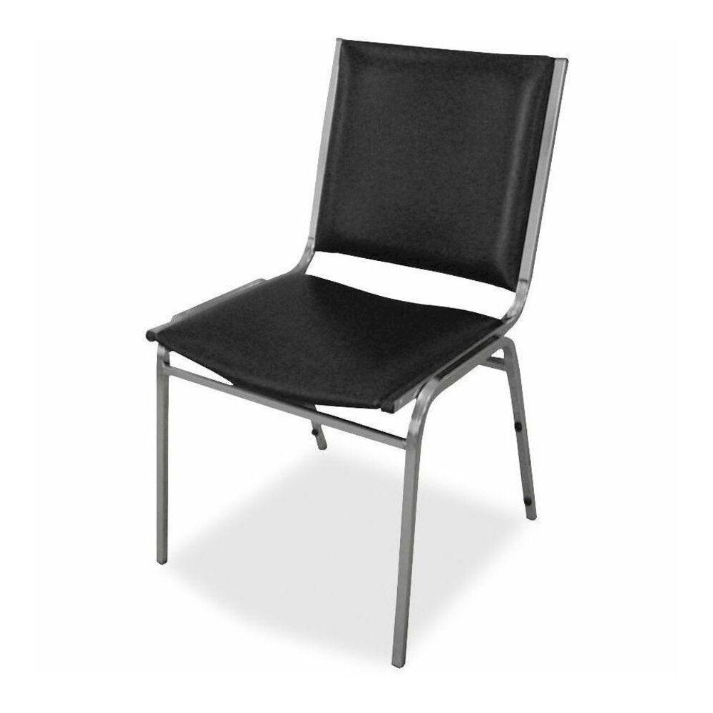 Lorell Padded Stacking Chairs - Black Vinyl Seat - Vinyl Back - Steel Frame - Black - Steel, Vinyl - 4 / Carton