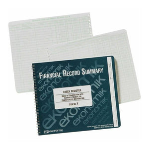 Ekonomik Standard Size Check Registry - 40 Sheet(s) - Wire Bound - 10'' x 8.75'' Sheet Size - White Sheet(s) - Green Print Color - Recycled - 1 Each