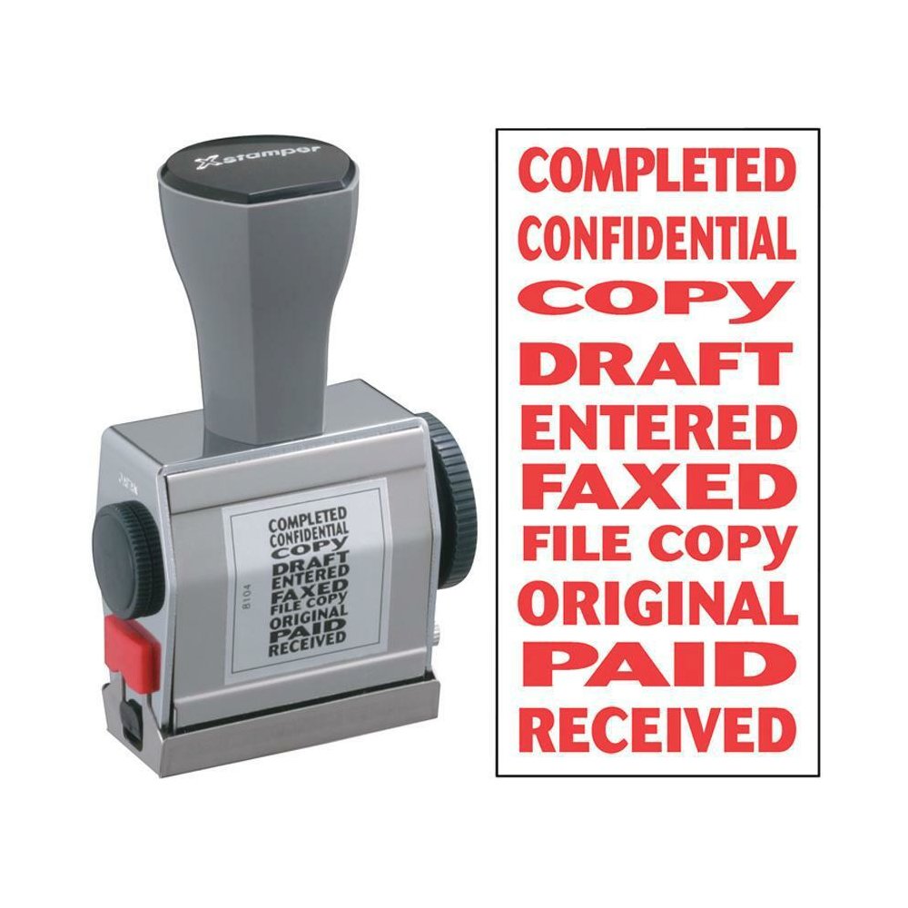 Xstamper 10-In-1 Phrase Stamp - Message Stamp - ''COMPLETED, CONFIDENTIAL, COPY, DRAFT, ENTERED, FAXED, FILE COPY, ORIGINAL, PAID, RECEIVED'' - 0.19'' Impression Width x 1.50'' Impression Length - Red - 1