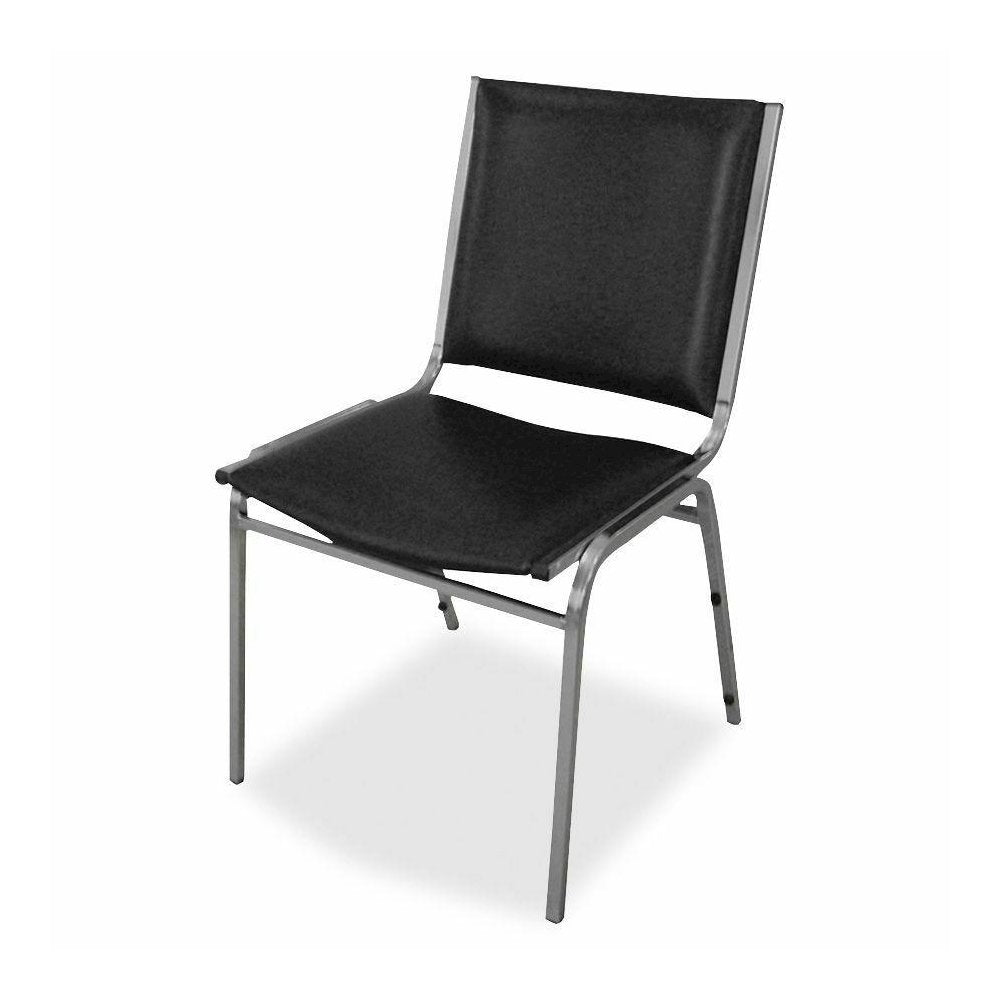 Lorell Padded Stacking Chairs - Black Vinyl Seat - Vinyl Back - Steel Frame - Black - Steel, Vinyl - 4 / Carton