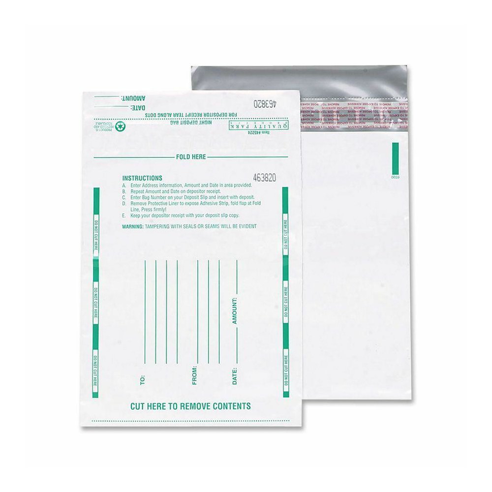 Quality Park Night Deposit Bags - 10'' Width x 13'' Length - White - Polyethylene - 100/Pack - Deposit