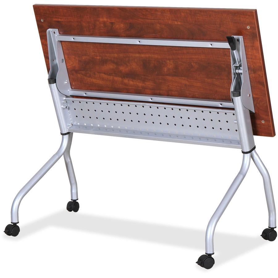 Lorell Flip Top Training Table - Rectangle Top - Four Leg Base - 4 Legs x 23.60'' Table Top Width x 60'' Table Top Depth - 29.50'' Height x 59'' Width x 23.63'' Depth - Cherry - Nylon - Melamine Top Materi