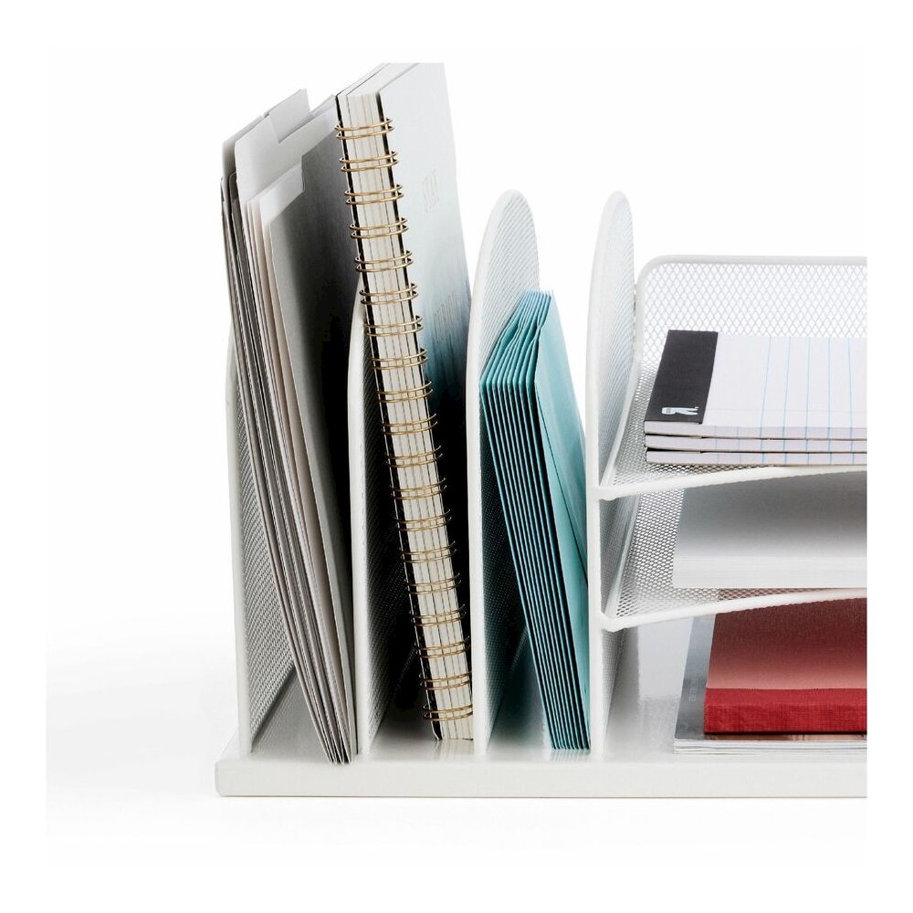 Safco Onyx 3 Tray/3 Upright Section Desk Organizer - 8.25'' Height x 19.50'' Width x 11.50'' Depth - Desktop - White - Steel - 1 Each