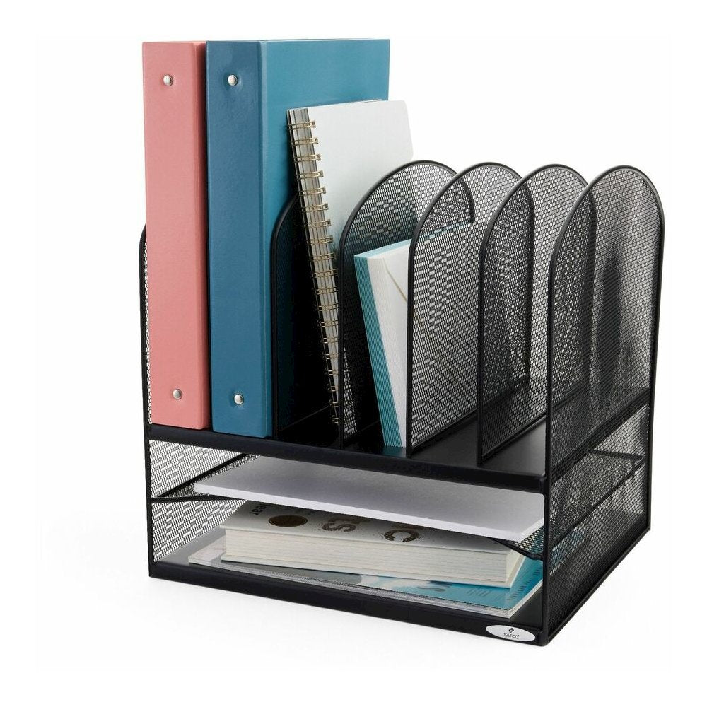 Safco Onyx 2 Horizontal/6 Upright Desk Organizer - 8 Compartment(s) - 13'' Height x 13.25'' Width x 11.50'' Depth - Desktop - Black - Steel - 1 Each