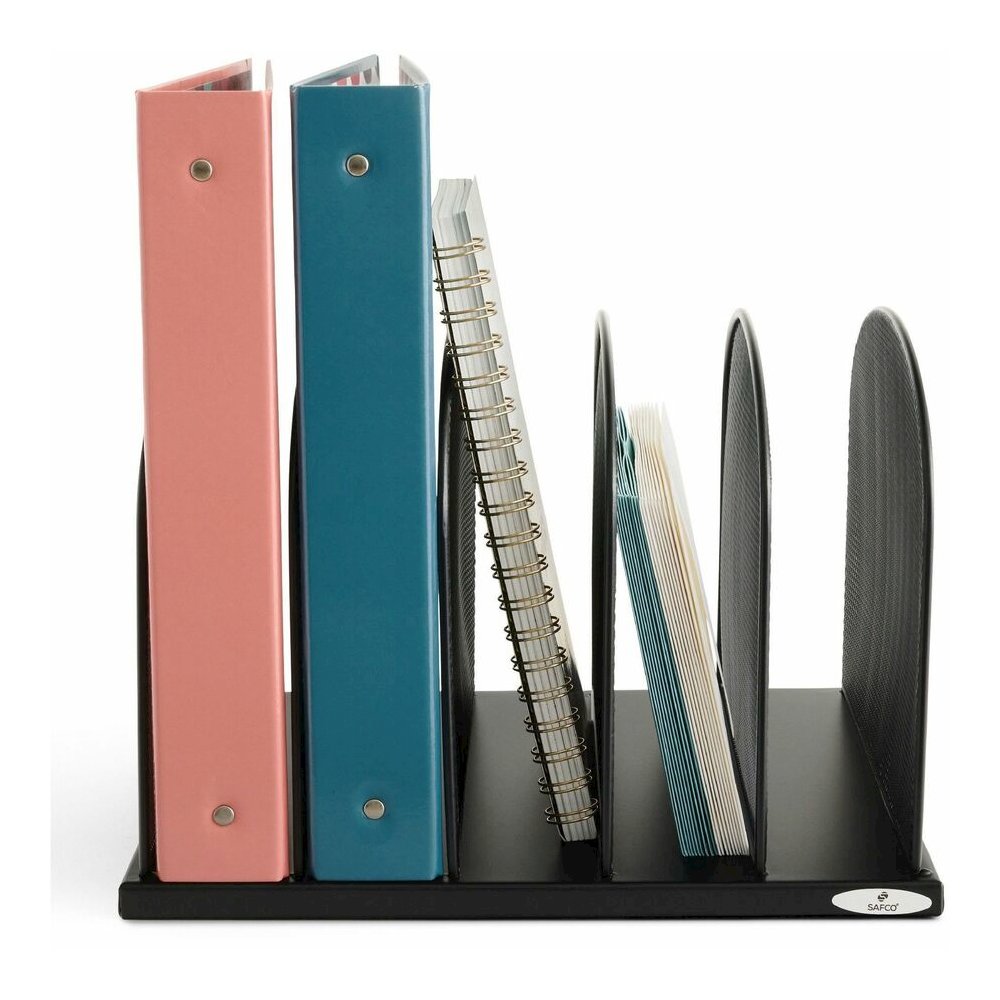 Safco Mesh Desk Organizers - 5 Compartment(s) - Compartment Size : 2'' - 8.25'' Height x 12.50'' Width x 11.25'' Depth - Desktop - Powder Coated - Black - Steel - 1 Each