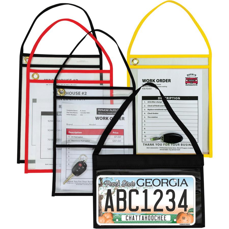 C-Line Shop Ticket Holders With Hanging Straps, Stitched - Black, Both Sides Clear, 9 X 12, 15/BX, 41922