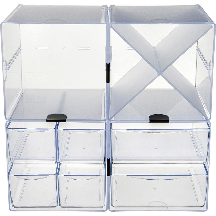 Deflecto Stackable Cube Organizer - 4 Drawer(s) - 6'' Height x 6'' Width x 7.3'' DepthDesktop - Stackable - Clear - Plastic - 1 Each - deflecto