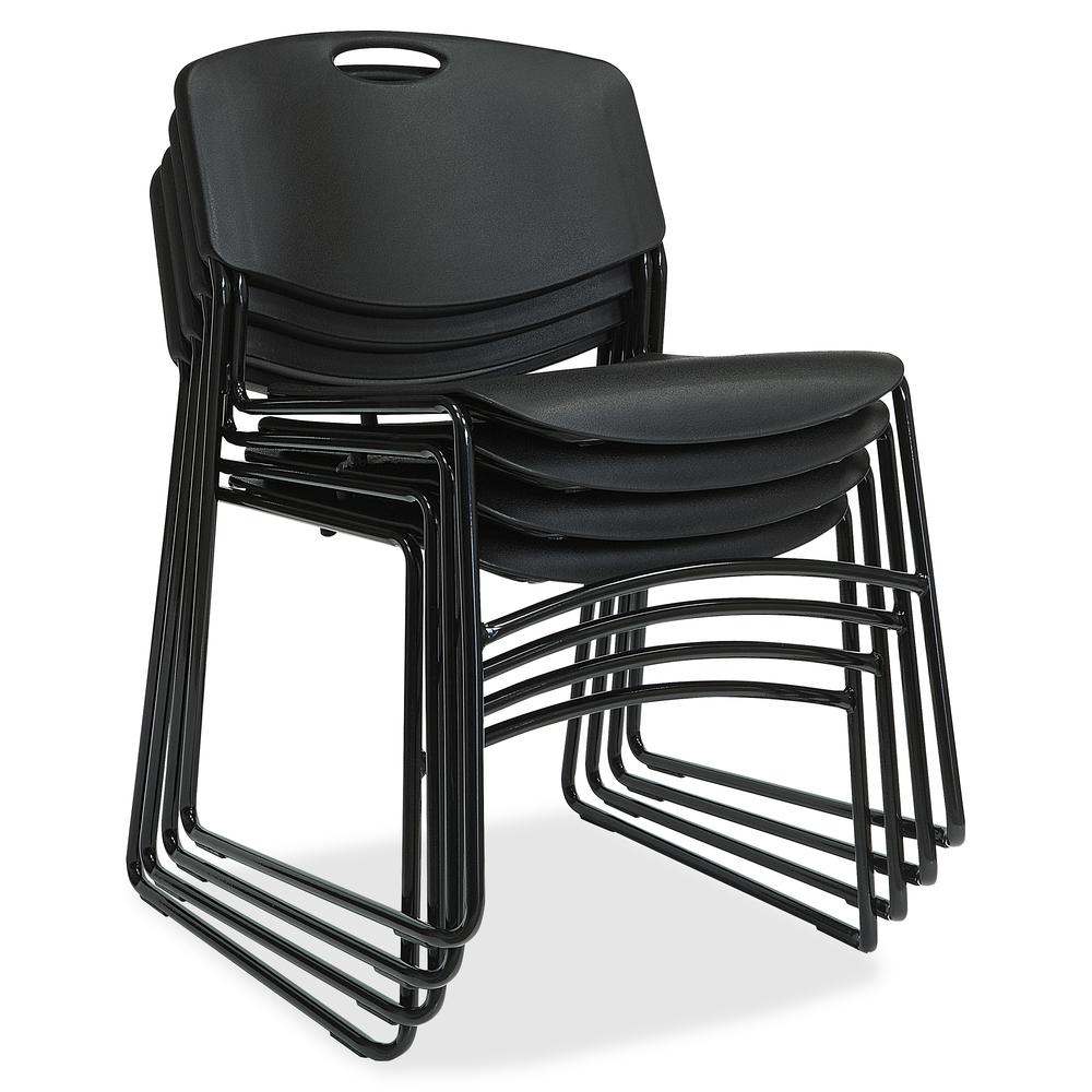 Lorell Heavy-duty Standard-height Stack Chairs - Plastic Seat - Plastic Back - Steel Frame - Black - 4 / Carton