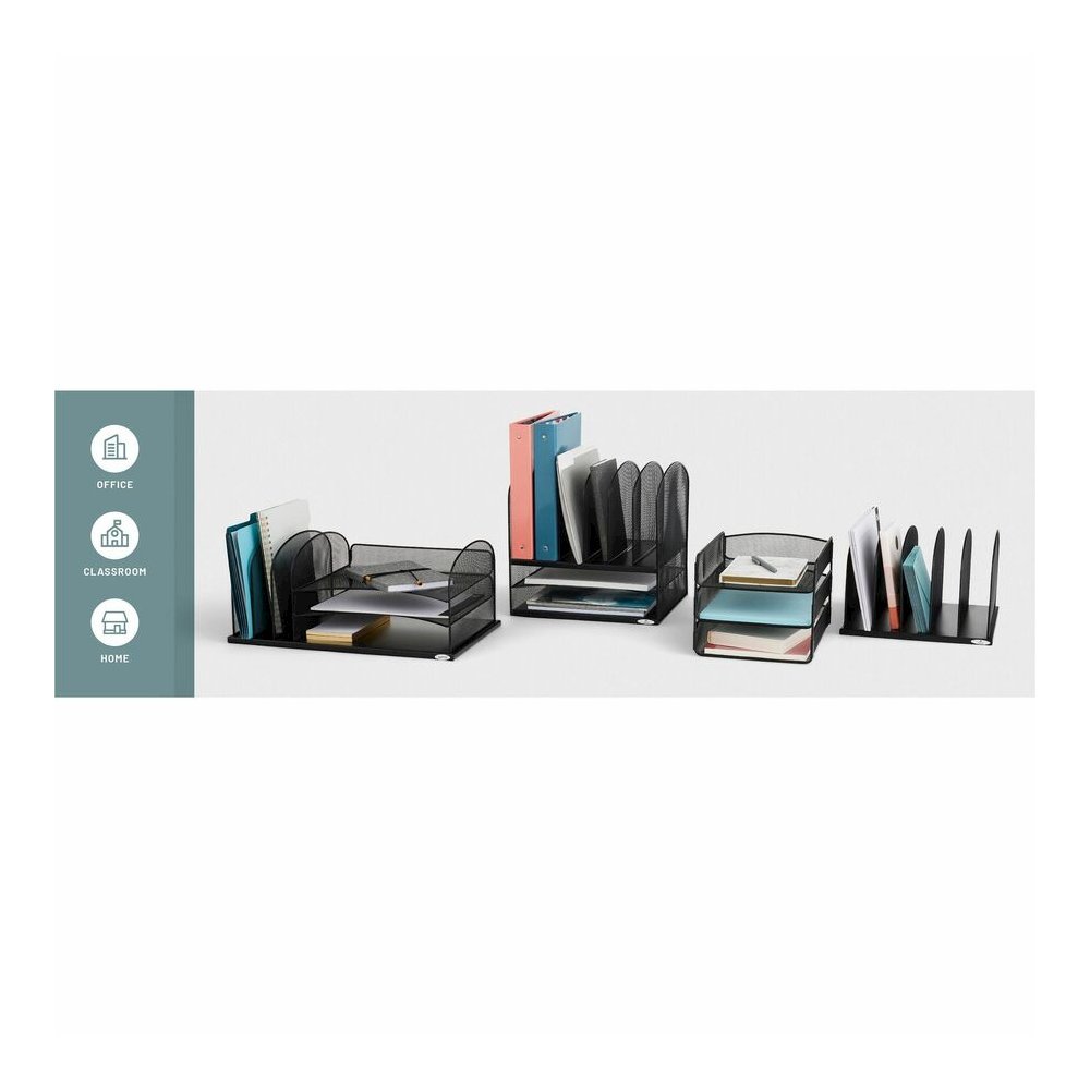 Safco Onyx 2 Horizontal/6 Upright Desk Organizer - 8 Compartment(s) - 13'' Height x 13.25'' Width x 11.50'' Depth - Desktop - Black - Steel - 1 Each