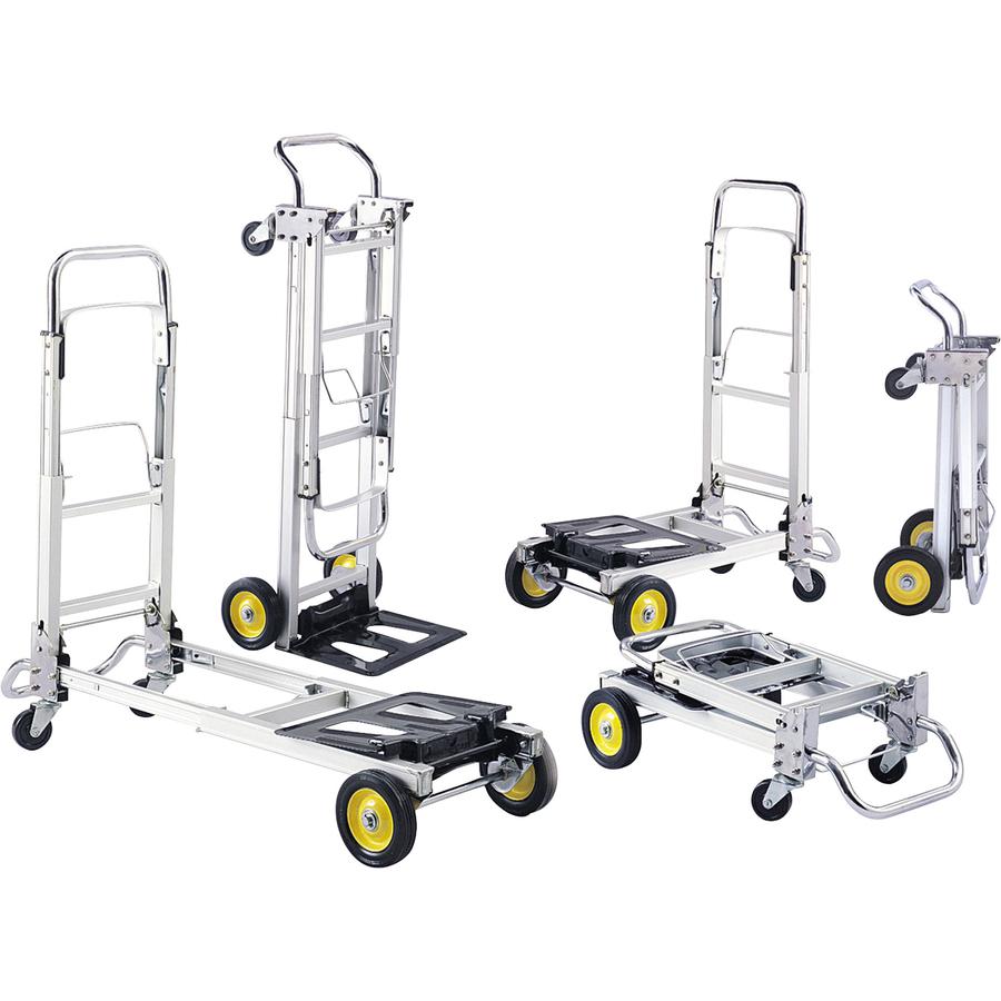 Safco HideAway Convertible Hand Truck - 400 lb Capacity - 4 Casters - 6'' , 3'' Caster Size - Aluminum - x 15.5'' Width x 43'' Depth x 36'' Height - Silver - 1 Each