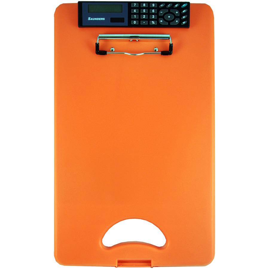 Saunders DeskMate II 00543 Portable Storage Clipboard - 0.50'' Clip Capacity - Storage for Stationary - Bottom Opening - 10'' x 16'' - Polypropylene - Tangerine - 1 Each