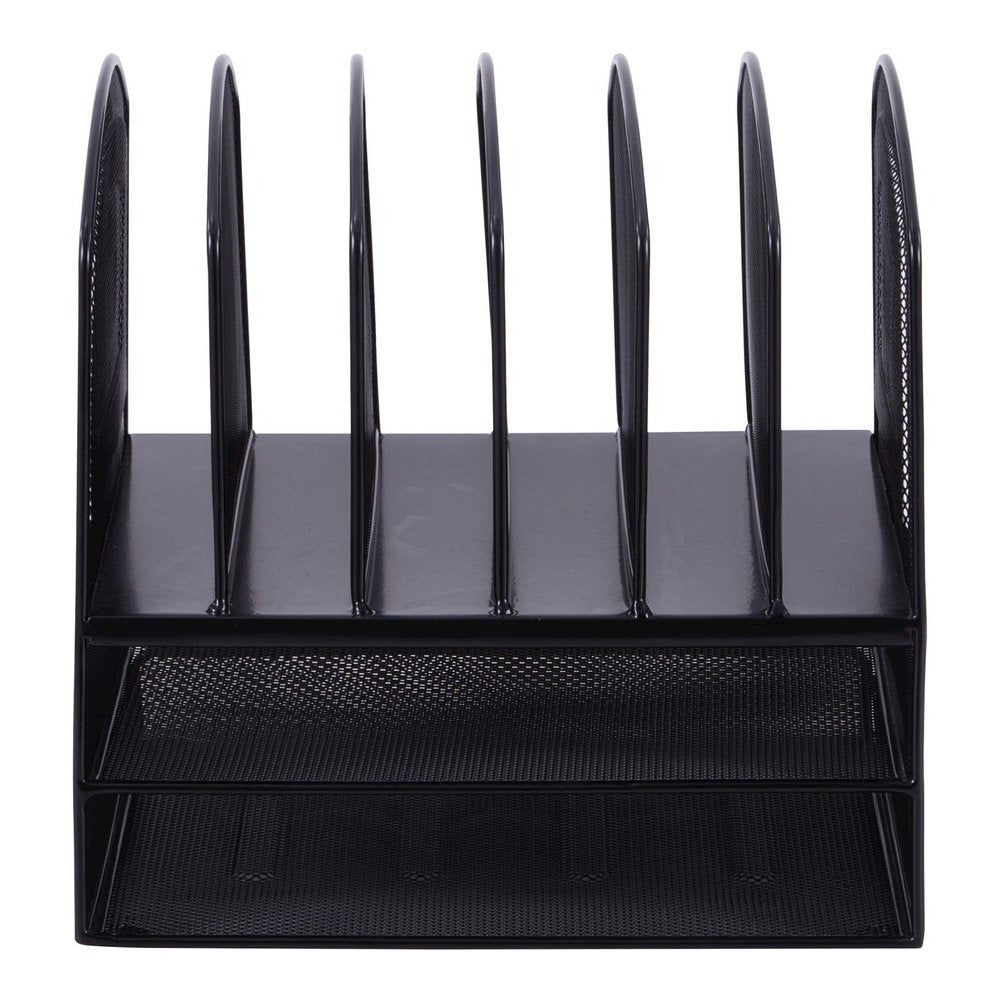 Lorell Mesh Desk Organizer - 8 Compartment(s) - Sturdy - Powder Coated - Black - Steel - 1 Each