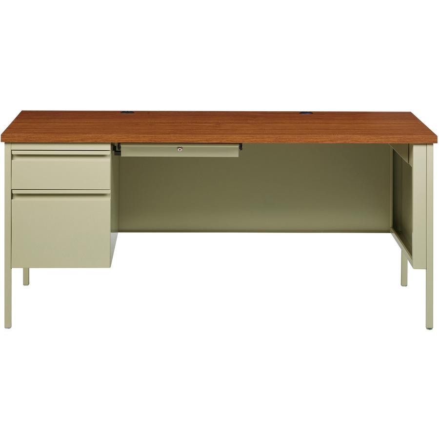 Lorell Fortress Series Left-Pedestal Desk - Rectangle Top - 66'' Table Top Width x 30'' Table Top Depth x 1.12'' Table Top Thickness - 29.50'' HeightAssembly Required - Oak, Oak Laminate, Putty - Steel -