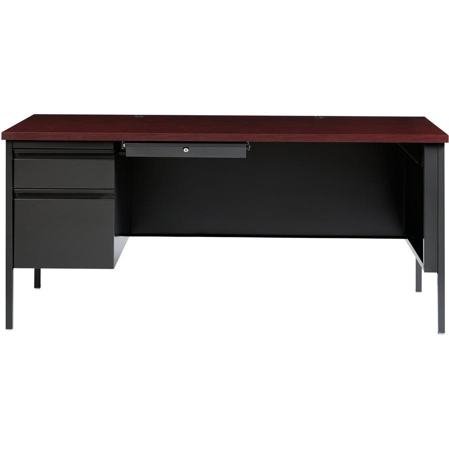 Lorell Fortress Series Left-Pedestal Desk - Rectangle Top - 66'' Table Top Width x 30'' Table Top Depth x 1.12'' Table Top Thickness - 29.50'' HeightAssembly Required - Laminated, Mahogany - Steel - 1 Eac