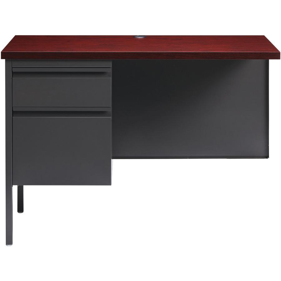 Lorell Fortress Series Left-Pedestal Return - Rectangle Top - 42'' Table Top Width x 24'' Table Top Depth x 1.12'' Table Top Thickness - 29.50'' HeightAssembly Required - Laminated, Mahogany - Steel - 1 E