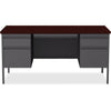 Lorell Fortress Series Double-Pedestal Desk - Rectangle Top - 60'' Table Top Width x 30'' Table Top Depth x 1.12'' Table Top Thickness - 29.50'' HeightAssembly Required - Laminated, Mahogany - Steel - 1 E