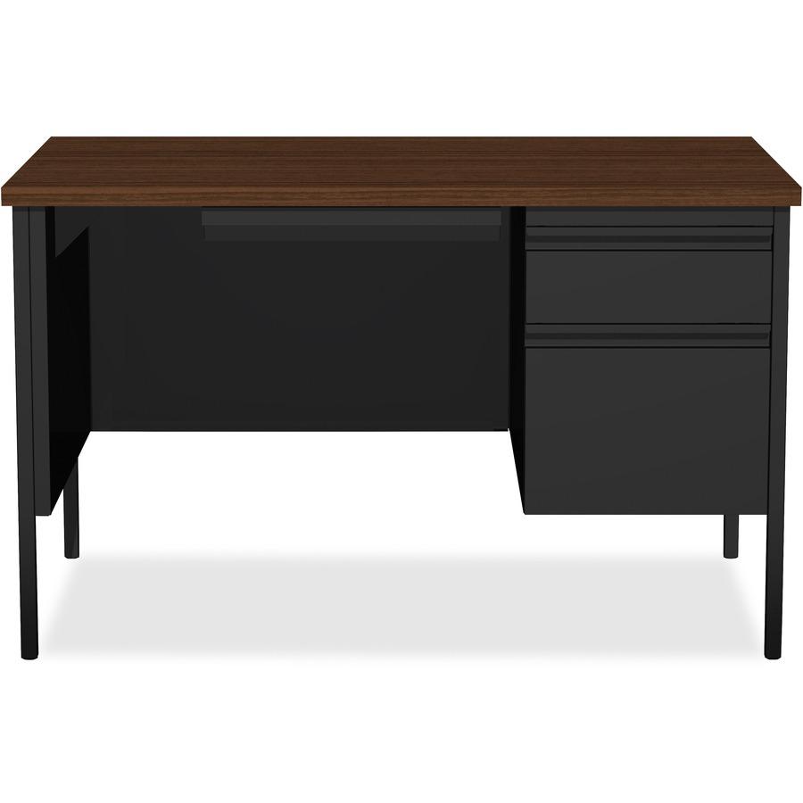 Lorell Fortress Series 48'' Right Single-Pedestal Desk - Laminated Rectangle, Walnut Top - 30'' Table Top Length x 48'' Table Top Width x 1.13'' Table Top Thickness - 29.50'' Height - Assembly Required - B