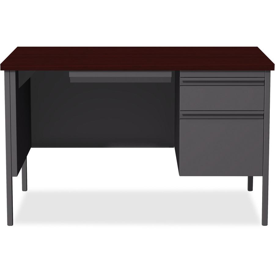Lorell Fortress Series 48'' Right Single-Pedestal Desk - Laminated Rectangle, Mahogany Top - 30'' Table Top Length x 48'' Table Top Width x 1.13'' Table Top Thickness - 29.50'' Height - Assembly Required -
