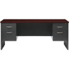 Lorell Fortress Modular Series Double-pedestal Credenza - 72'' x 24'' , 1.1'' Top - 2 x Box, File Drawer(s) - Double Pedestal - Material: Steel - Finish: Mahogany Laminate, Charcoal - Scratch Resistant,