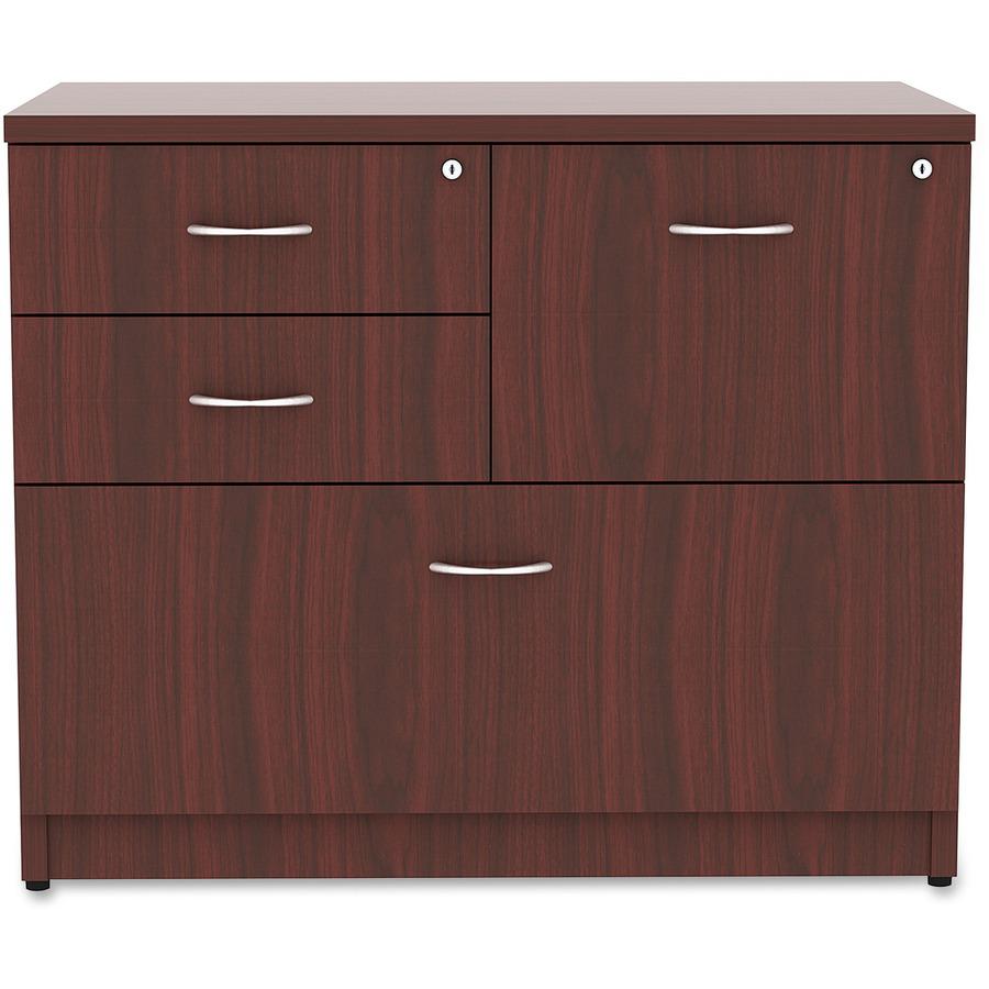 Lorell Essentials Series Box/Box/File Lateral File - 1'' Side Panel, 0.1'' Edge, 35.5'' x 22''29.5'' Lateral File - 4 x Box, File Drawer(s) - Mahogany Laminate Table Top - Versatile, Ball Bearing Glide, Dr