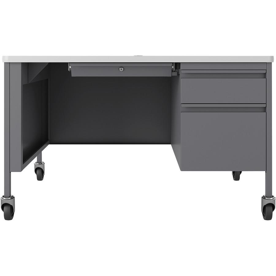 Lorell Fortress Series 48'' Mobile Right-Pedestal Teachers Desk - 48'' x 30''29.5'' - Box, File Drawer(s) - Single Pedestal on Right Side - T-mold Edge - Finish: Gray
