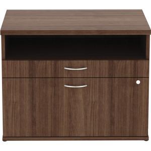Lorell Relevance Series 2-Drawer File Cabinet Credenza w/Open Shelf - 29.5'' x 22''23.1'' - 2 x File, Storage Drawer(s) - Finish: Walnut Laminate
