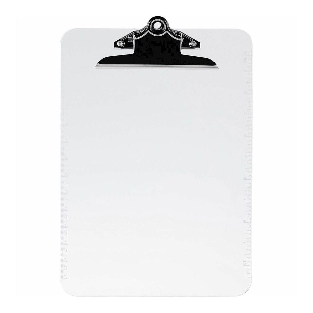 Business Source Spring Clip Plastic Clipboard - 8 1/2'' x 11'' Sheet Size - Spring Clip - Plastic - Clear - 12 / Box