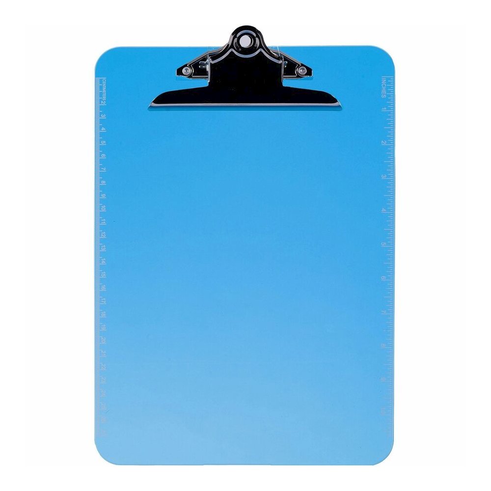 Business Source Spring Clip Plastic Clipboard - 8 1/2'' x 11'' Sheet Size - Spring Clip - Plastic - Blue - 12 / Box