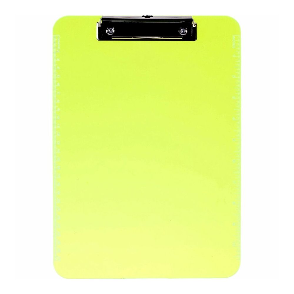 Business Source Flat Clip Clipboard - 9'' x 12'' Sheet Size - Plastic - Neon Green - 6 / Bundle