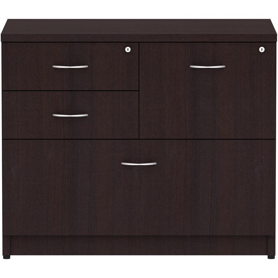 Lorell Essentials Series Box/Box/File Lateral File - 35.5'' x 22''29.5'' Lateral File, 1'' Side Panel - 4 x File, Box Drawer(s) - Finish: Espresso Laminate