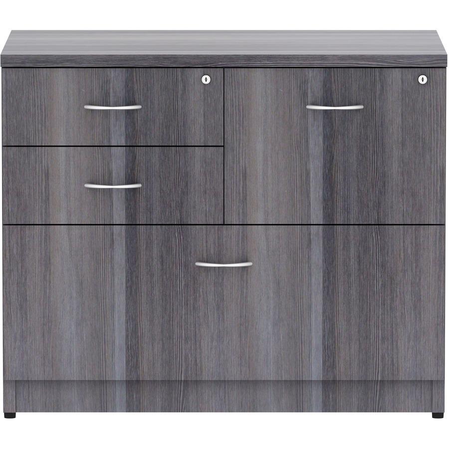 Lorell Essentials Series Box/Box/File Lateral File - 35.5'' x 22''29.5'' Lateral File, 1'' Top - 4 x File, Box Drawer(s) - Finish: Weathered Charcoal Laminate